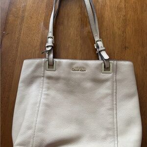 Calvin Klein Off-White Leather Tote